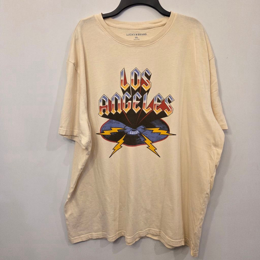 Men's Lucky Brand Short Sleeve Tee XXL Beige Los Angeles Graphic